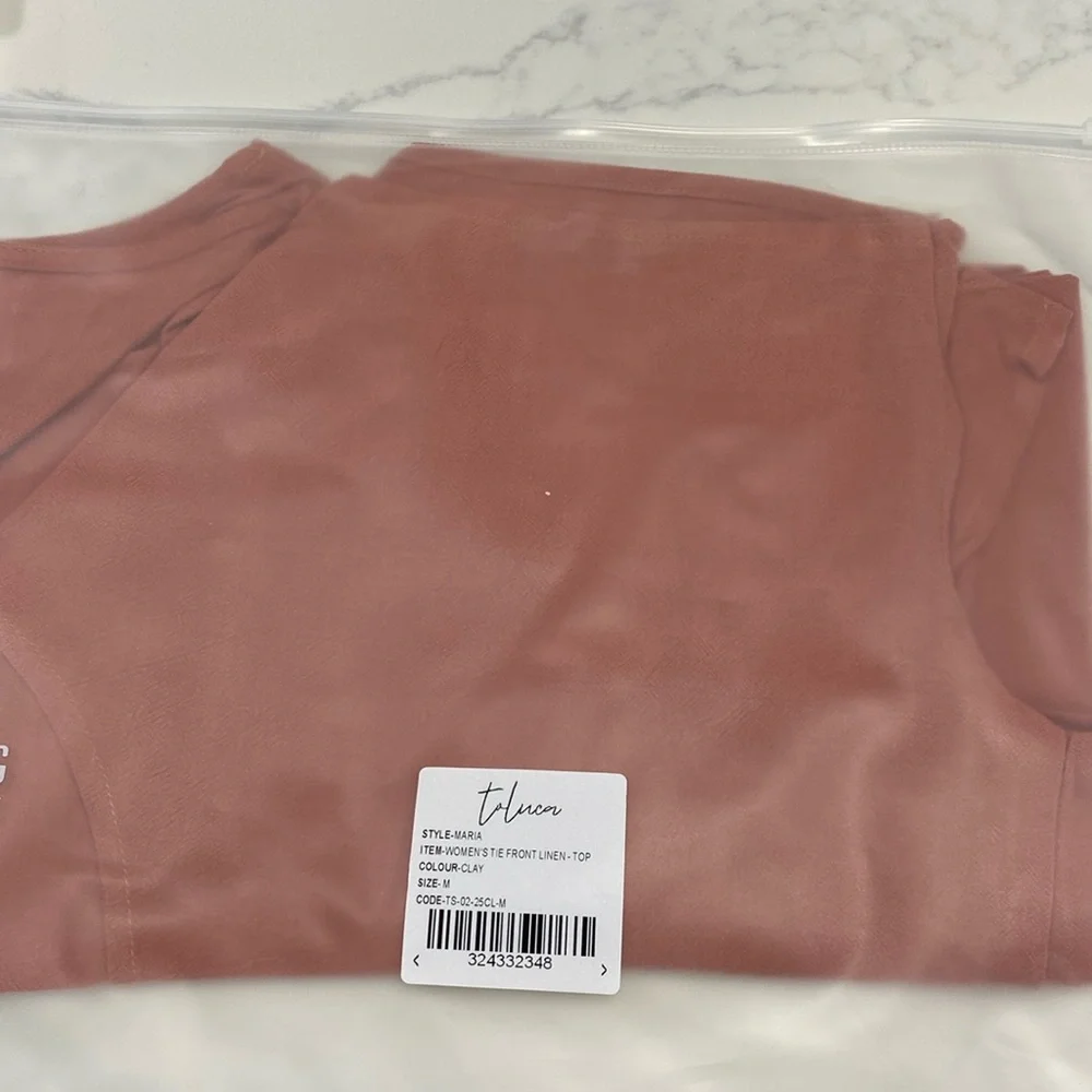 H30 Toluca Swim Maria Tie-front Linen Top - Clay size M - Picture 7 of 7